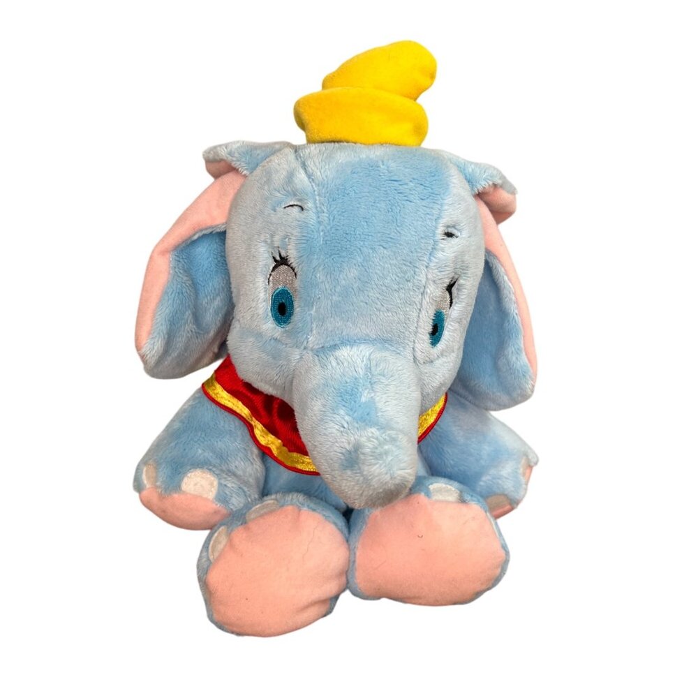 Disney Dumbo Plush Toy Soft Blue Elephant Yellow Hat Red Collar Stuffed Animal